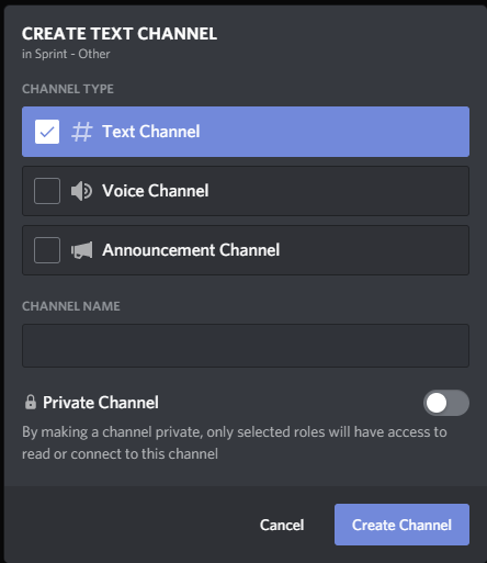 Create channel menu